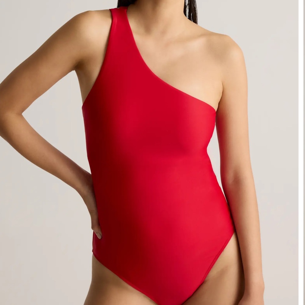 NWT Italian One Shoulder One-Piece Swimsuit Cherry Red